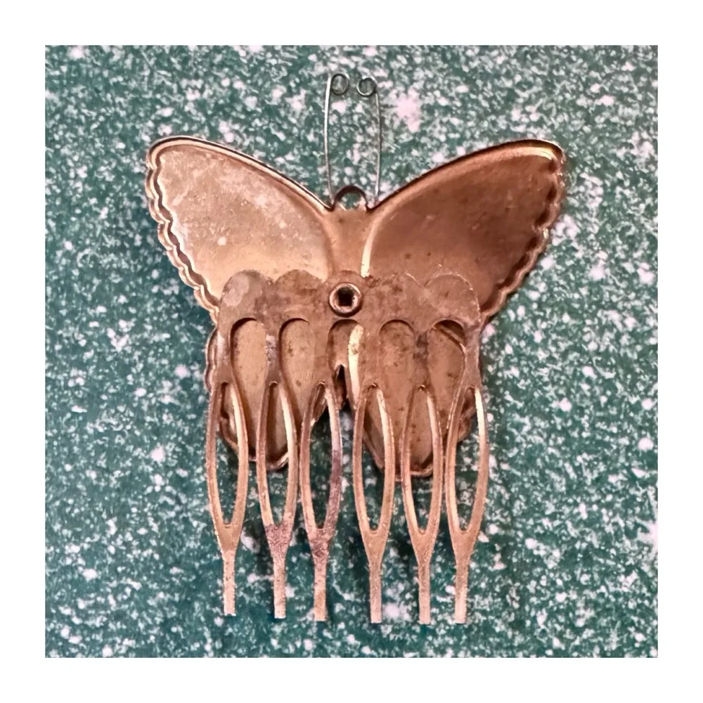 Vintage Butterfly Hair Comb in Fairy Emerald Green and Gold Finishing